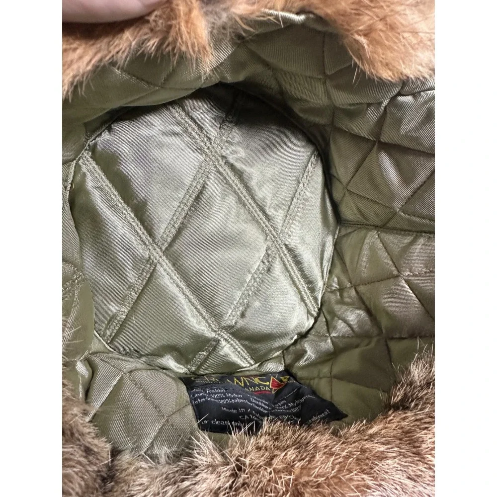 Crowncap Rabbit Fur Trapper Hat Mens Large Brown Grey Aviator Ushanka NWT